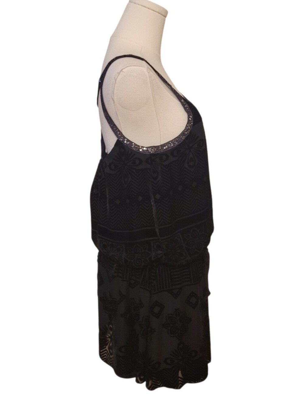 Free People Black Silk Blend Velvet Shift Mini Dress Size 8 - Picture 5 of 7